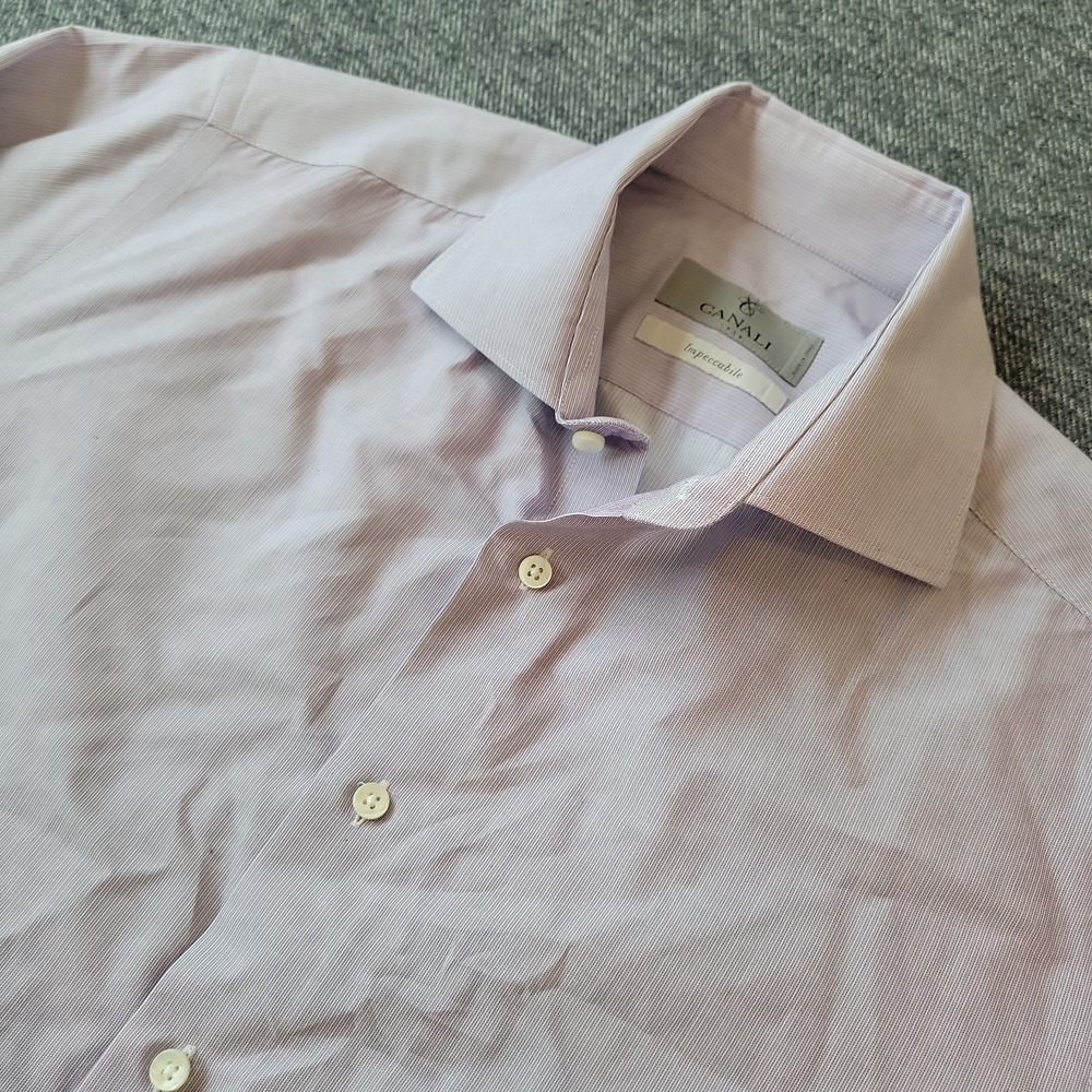 Canali Shirt Men's 39 15.5 Impeccabile Purple Stripe Button Up Long Sleeve Italy
